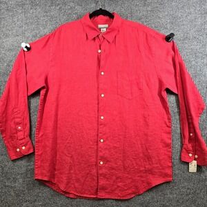 Vintage Breakwater Shirt Men Large Red Linen Long Sleeve Button Up Casual Summer